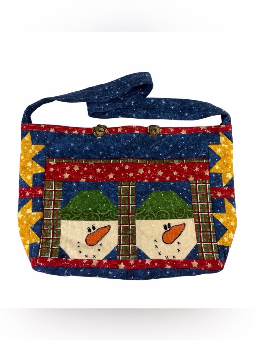 Festive Large‎ Snowman Patchwork Shoulder Bag 14.5”x17”x4.5”